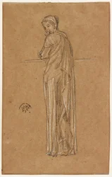 Draperad figur stående, 1870-1873.