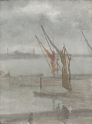 Grå och silver: Chelsea Wharf, ca 1864-68 (olja på duk)