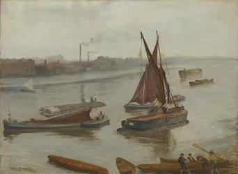 Grå och silver: Old Battersea Reach, 1863.