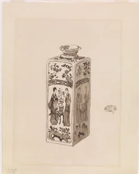 Fyrkantig behållare med lång hals, 1878.