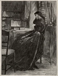 Rättegångspredikan: Joanna Douglas vid sitt skrivbord, 1862.