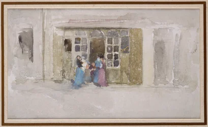 Kvinnor och barn vid en butiksdörr, c.1888
