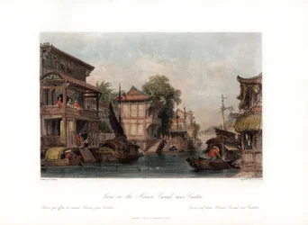 Scen på Honan-kanalen, nära Canton, Kina, c1840.