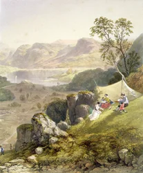Thirlmere och Wythburn, detalj av en skissfest, från "The English Lake District"