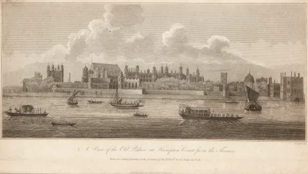 En vy av det gamla palatset i Hampton Court från Themsen
