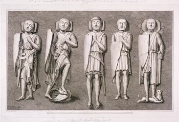 Fem riddarebilder från Temple Church, London, 1786.