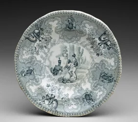 Tallrik, ca 1837-44 (transfertryckt lergods)