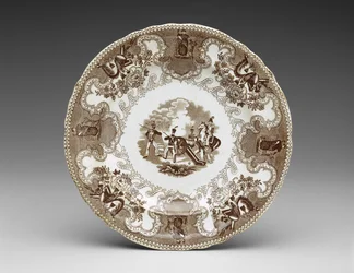 Tallrik, ca 1837-44 (transfertryckt lergods)
