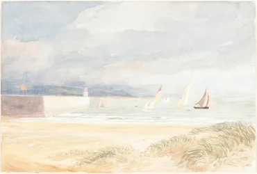 Strandscen med segelbåtar (Portland, Dorset?)