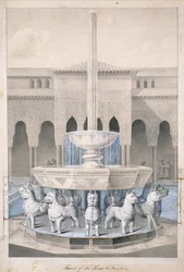 Fountain in the Court of the Lions, Alhambra, från The Arabian Antiquities of Spain, publicerad 1815 (handfärgad gravyr)