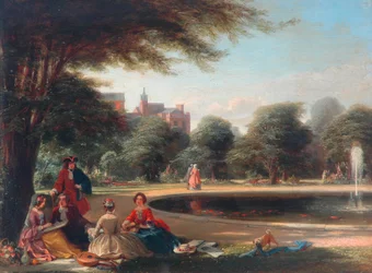 Hampton Court, the Fountain (olja på panel)