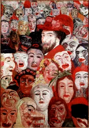 Självporträtt omgivna av masker Målning av James Ensor (1860-1949) 1899 Dim. 120x180 cm Privat samling