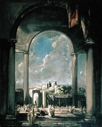Figurer under en båge (olja på duk)