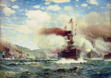 Naval Battle Explosion (olja på duk)