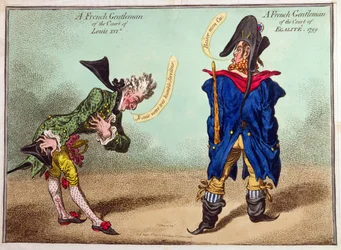 En fransk herre vid Ludvig XVI:s hov och en fransk herre vid hovet i Egalite, publicerad 1799 (handfärgad etsning)