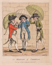 Ett paraplymöte, pub. 1782 (handfärgad gravyr)