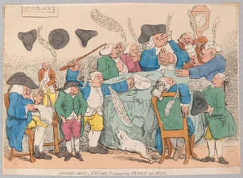 Apoteker, Taylors, etc. som erövrar Frankrike och Spanien, pub. 1779 (handfärgad gravyr)