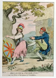 Britannia in French Stays, or Re-Form at the Expense of Constitution, utgiven av Hannah Humphrey 1793 (handkolorerad etsning)