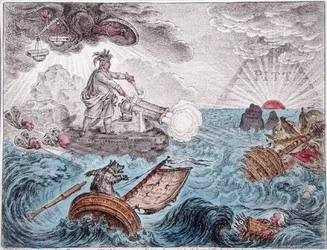 Bruin in his Boat, or The Manager in Distress, publicerad av Hannah Humphrey 1806 (handfärgad etsning)