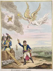 Buonaparte lämnar Egypten, publicerad av Hannah Humphrey 1800 (handfärgad etsning)