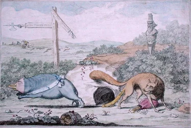 Changing Places, or Fox som stinker grävlingen ur sitt bo, publicerad av William Humphrey 1782 (handfärgad etsning)