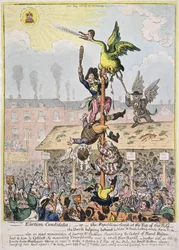 Valkandidat, eller den republikanska gåsen på toppen av polen, publicerad av Hannah Humphrey 1807 (handfärgad etsning)