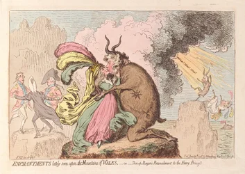 Förtrollningar nyligen sett på bergen i Wales eller Shon-ap Morgans försoning med Fairy Princess, pub. 1796 (handfärgad gravyr)