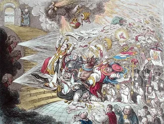Slutet på den irländska farsen om katolsk frigörelse, publicerad av Hannah Humphrey 1805 (handkolorerad etsning)