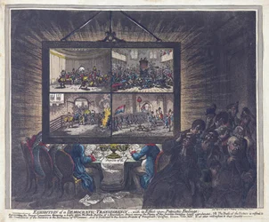 Utställning av en demokratisk öppenhet, med dess effekt på patriotiska känslor, pub. 1799 (handfärgad gravyr)