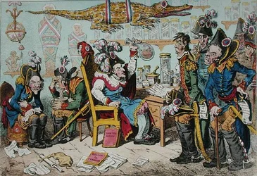 Franska generaler som går i pension på grund av sin hälsa med Lepaux som ordförande i Directorial Dispensary, publicerad av Hannah Humphrey 1799 (handfärgad etsning)