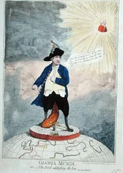 Gloria Mundi, eller The Devil Addressing the Sun, publicerad av William Humphrey 1782 (handfärgad gravyr)