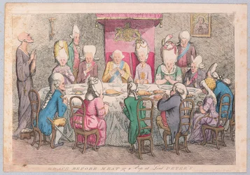 Grace before Meat or a Peep at Lord Peters, pub. 1779 (handfärgad gravyr)