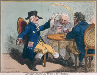 Homer sjunger sina verser till grekerna, publicerad av Hannah Humphrey 1797 (handfärgad etsning)