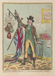 Förbättring av vikter och mått eller att Sir John Seeclear upptäcker varje balans i varje brittisk flagga, pub. 1798 (handfärgad gravyr)