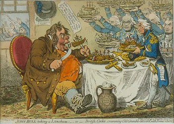 John Bull Tar en lunch, 1798 (färgad etsning)