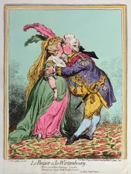 Le Baiser a la Wirtembourg, utgiven av Hannah Humphrey 1797 (handfärgad etsning)
