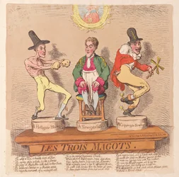Les Trois Magots, pub. 1791 (handfärgad gravyr)