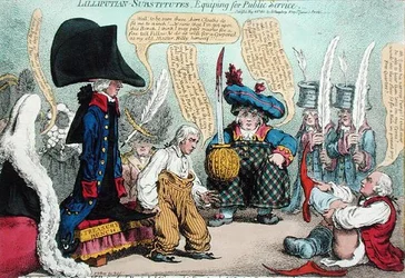 Lilliputian-Substitutes, Equipping for Public Service, utgiven av Hannah Humphrey 1801 (handkolorerad etsning)