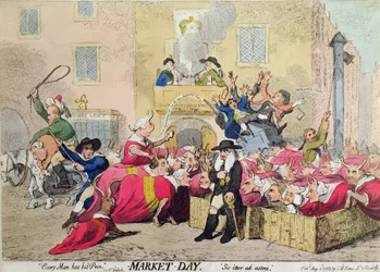 Marknadsdagen, utgiven av S.W. Fores 1788 (handfärgad etsning)