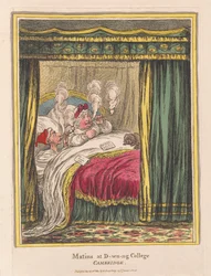 Matins and D-wn-ng College, Cambridge, pub. 1810 (handfärgad gravyr)