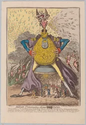 Midas, Transmuting all into [Gold] Paper, pub. 1797 (handfärgad gravyr)