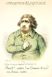 Opposition Eloquence, publicerad av Hannah Humphrey 1795 (handfärgad gravyr) (detalj av 191281)