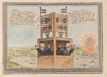 Opposition Telegraphs, eller den lilla undersynta advokaten som ger ett sant exemplar av patriotisk information, pub. 1798 (handfärgad gravyr)