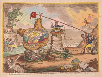 Politiska matematiker Shaking the Board botten halvklot, pub. 1807 (handfärgad gravyr)