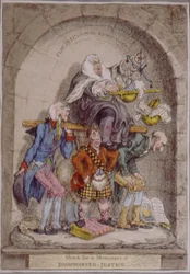 Skiss till ett monument över besviken rättvisa, utgiven av Hannah Humphrey 1806 (handkolorerad etsning)