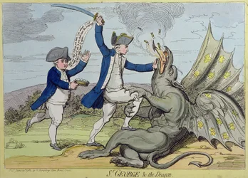 St. George and the Dragon, publicerad av Hannah Humphrey 1782 (handfärgad etsning)