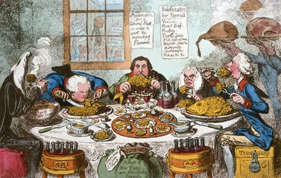 Substitutes for Bread, or Right Honourables Saving the Loaves  Dividing the Fishes, utgiven av Hannah Humphrey 1795 (handkolorerad etsning)