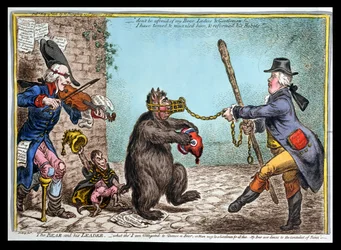Björnen och hans ledare, publicerad av Hannah Humphrey 1806 (handfärgad etsning)