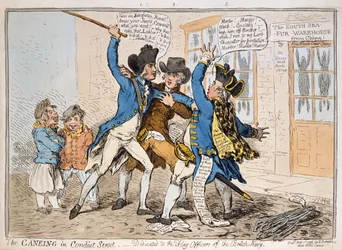 The Caneing in Conduit Street, publicerad av Hannah Humphrey, 1796 (handfärgad etsning)