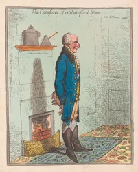 The Comforts of a Rumford Stove, pub 1800 (handfärgad gravyr)